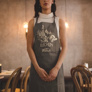 Kitchen Witch Apron. Occult black magic chef apron. Wiccan kitchen wear. Witchy art pinafore. Gothic home cook gift Cooking spells & potions image 5