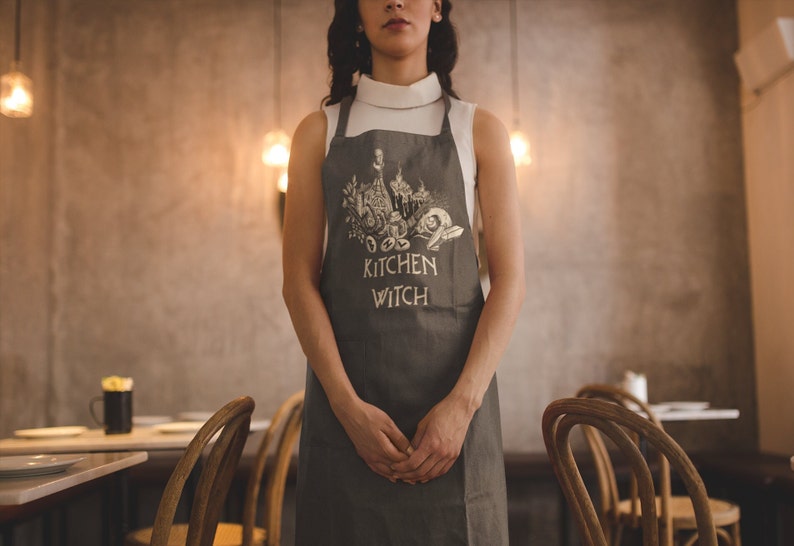 Kitchen Witch Apron. Occult black magic chef apron. Wiccan kitchen wear. Witchy art pinafore. Gothic home cook gift Cooking spells & potions image 5