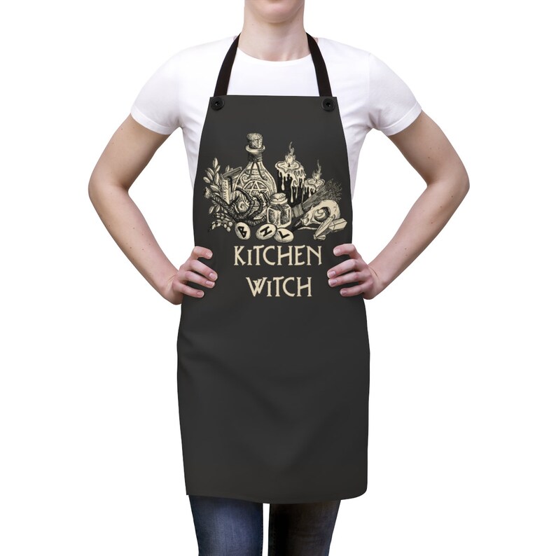 Kitchen Witch Apron. Occult black magic chef apron. Wiccan kitchen wear. Witchy art pinafore. Gothic home cook gift Cooking spells & potions image 6