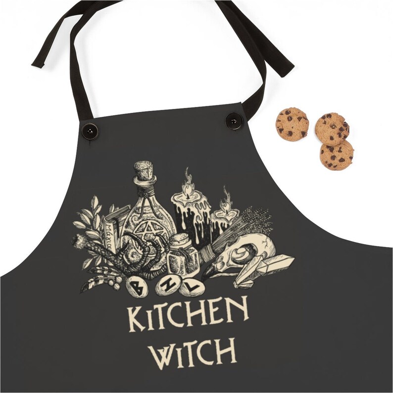 Kitchen Witch Apron. Occult black magic chef apron. Wiccan kitchen wear. Witchy art pinafore. Gothic home cook gift Cooking spells & potions image 8