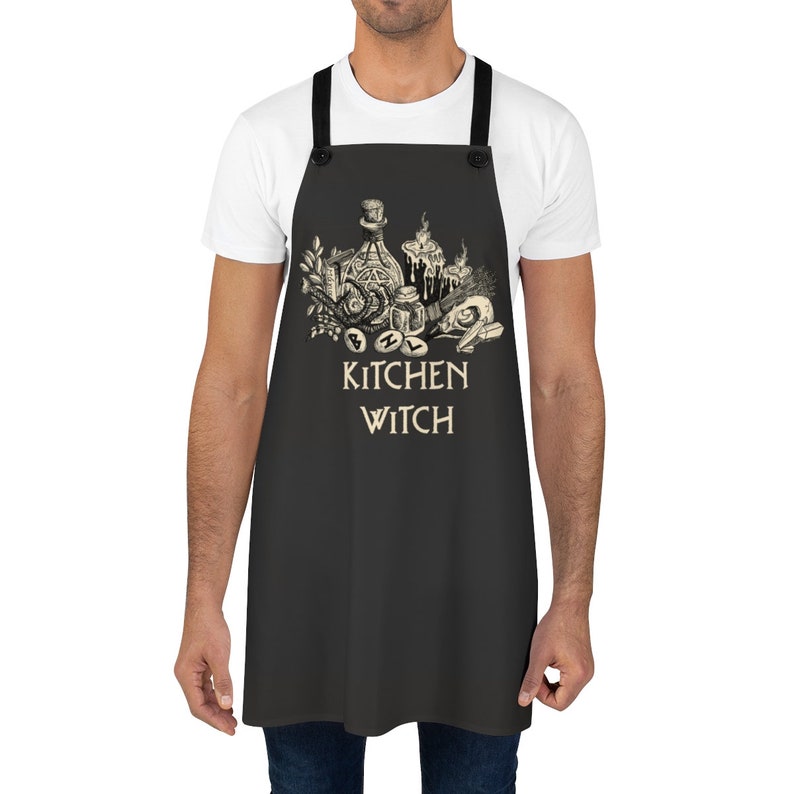 Kitchen Witch Apron. Occult black magic chef apron. Wiccan kitchen wear. Witchy art pinafore. Gothic home cook gift Cooking spells & potions image 7