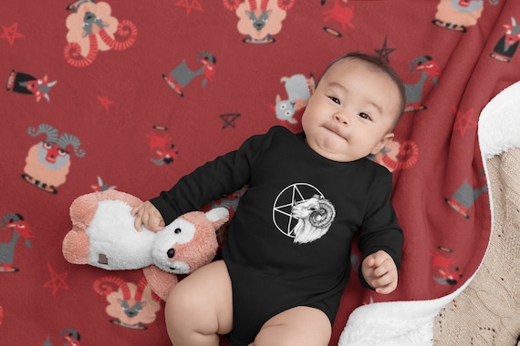 Goat Pentagram Baby Blanket. Satanic Infant Sherpa Blankie. Goth nursery decor. Metalhead mom newborn gift. Baby sheep fleece crib accessory