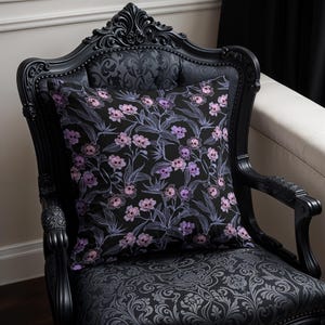 Pastel Goth Pillow. Pink purple & black macabre floral skull decorative throw pillow, A spooky whimsigoth decor accent for the witchy home