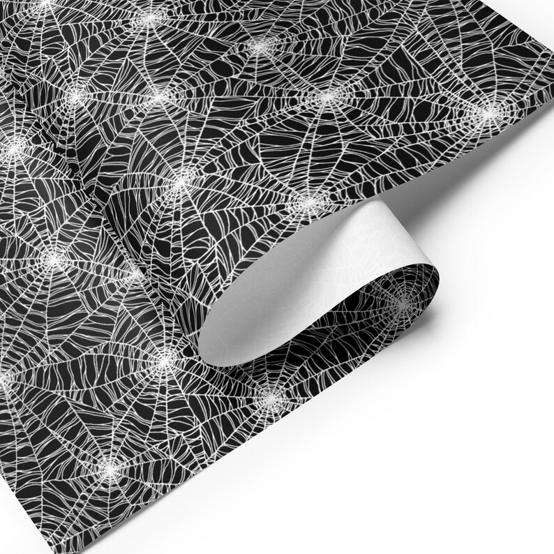 Spooky Gift Wrap Pack, Black, White and Red Halloween Wrapping Paper Sheets w/ Watercolor Skulls, Goth Spider Webs, and Witchy Botanicals Single Sheet: Spider