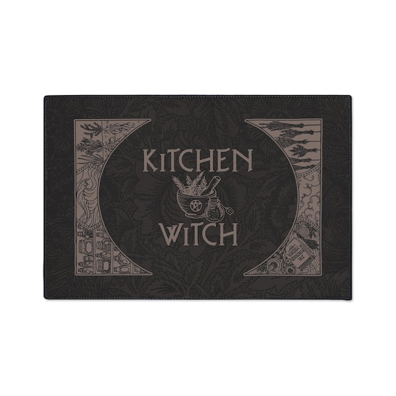 Kitchen Witch Rug, Witchy non-slip Heavy Duty Floor Mat, Gothic herbal spells & potions home decor, esoteric occult wiccan outdoor area rug