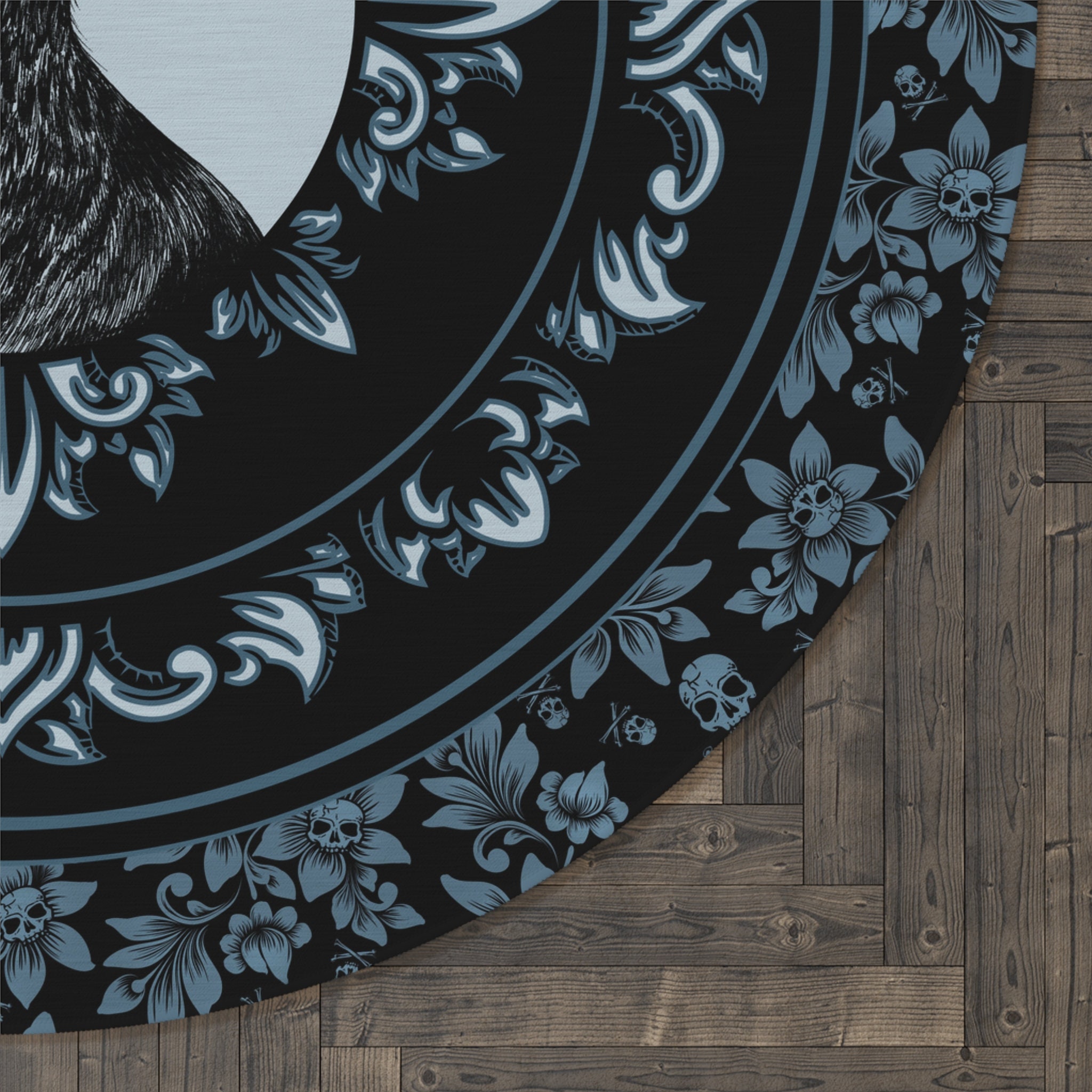 Round Gothic Raven Rug, Black & Blue Witchy Crowcore Decorative Accent ...
