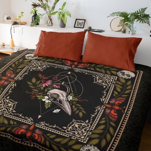 Dark Cottagecore Duvet Cover, Witchy Gothic Floral Queen Bedding W ...