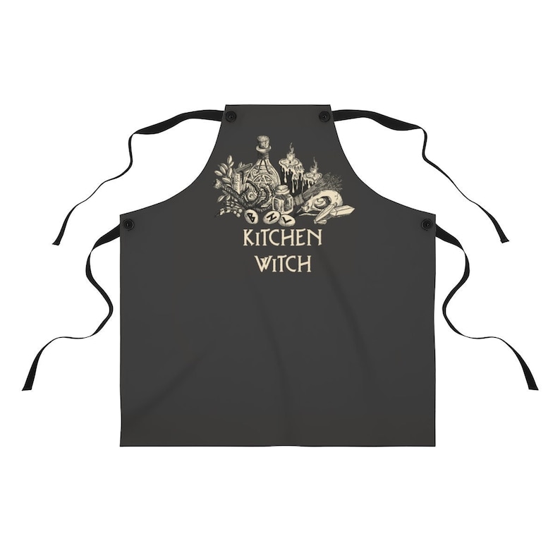 Kitchen Witch Apron. Occult black magic chef apron. Wiccan kitchen wear. Witchy art pinafore. Gothic home cook gift Cooking spells & potions image 1