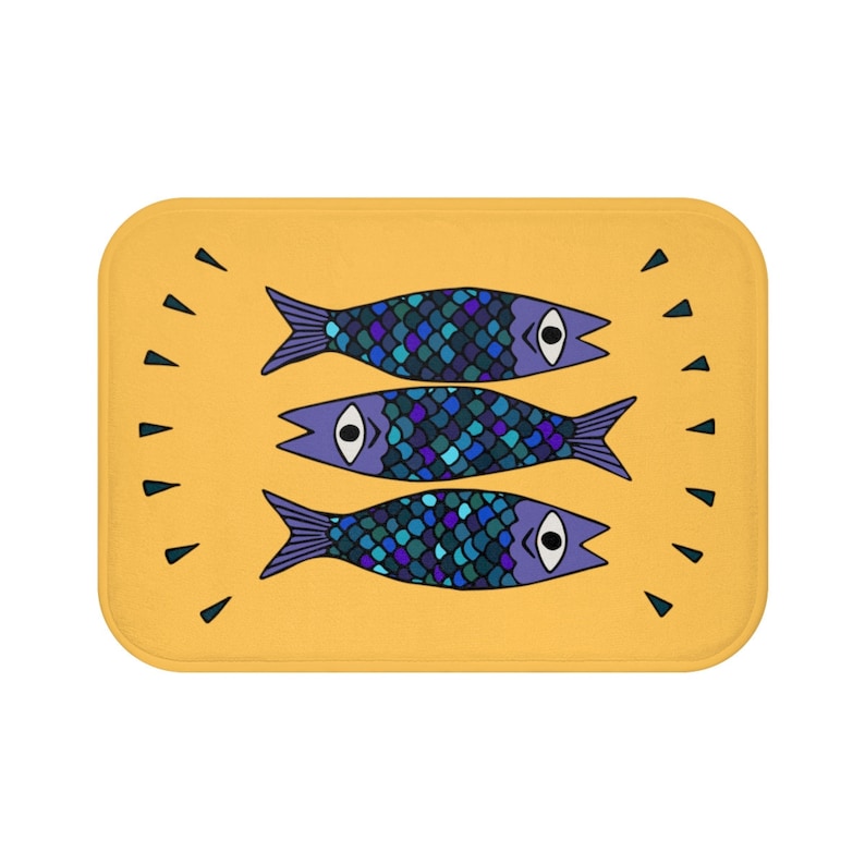 Yellow and blue abstract sardine bath mat