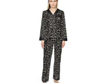 Gothic Floral Satin Pajamas. Elegantly Spooky Skull Flower Print Long Sleeve Sleepwear. Silky Cozy Fall Gift for Witchy Dark Academia Mother Etsy