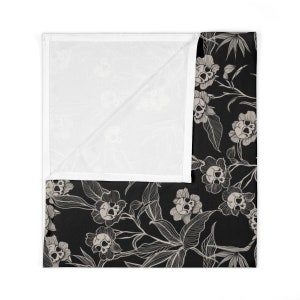 Gothic Floral Swaddle Blanket, wrap baby in this spooky skull flower blankie. A dark elegant nursery decor accent for goth baby shower gift image 2