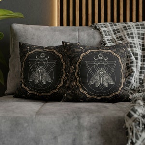 Witchy Cicada Pillow: Occult Esoteric Couch Accent - Dark Cottagecore Home Decor - Enchanting Gothic Witchcore Moth Faux Suede Throw Cushion image 6