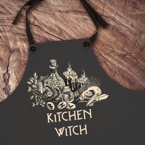 Kitchen Witch Apron. Occult black magic chef apron. Wiccan kitchen wear. Witchy art pinafore. Gothic home cook gift Cooking spells & potions image 2