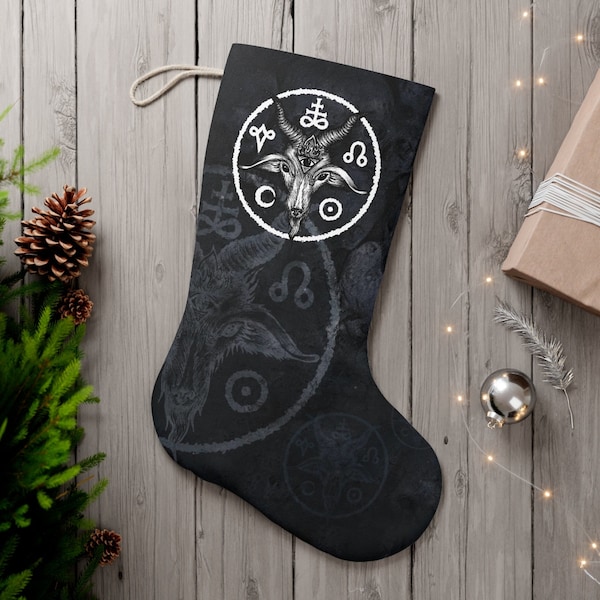 Satanic Christmas Stocking, Occult baphomet xmas mantle decor, A demonic goth pagan holiday accessory gift for the atheist punk or metalhead