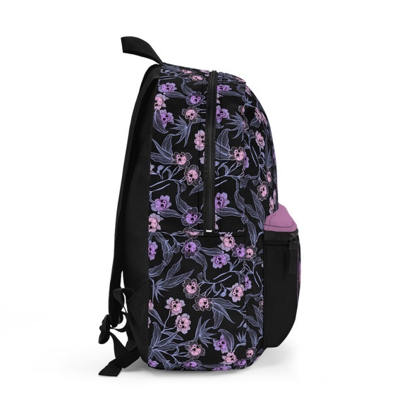 Pastel Goth Floral Backpack, Spooky Pink Skull Flower Book Pastel Goth Floral Backpack, Spooky Pink Skull Flower Book