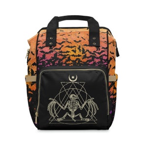 Spooky Bat Diaper Bag, Halloween skeleton baby multifunctional backpack, nappy sack or book bag for new gothic mom or dark witchy student