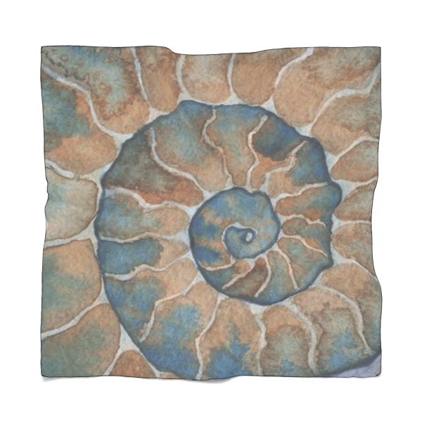 Ammonite sheer scarf, ammonite watercolor scarf, chiffon scarf, watercolor scarf spiral watercolor scarf seashell painting ammonite painting