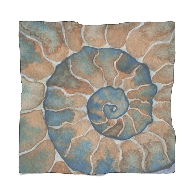Ammonite sheer scarf, ammonite watercolor scarf, chiffon scarf, watercolor scarf spiral watercolor scarf seashell painting ammonite painting image 1