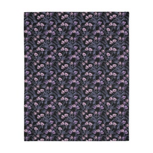 Pastel goth blanket w/ purple, pink & blue skull flowers and soft lilac minky back. A spooky nursery decor gift for the witchy gothic mom image 2