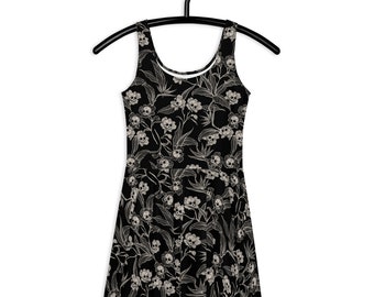 Gothic Floral Dress, Death Flowers Skater Dress, Spooky Tiki Tank