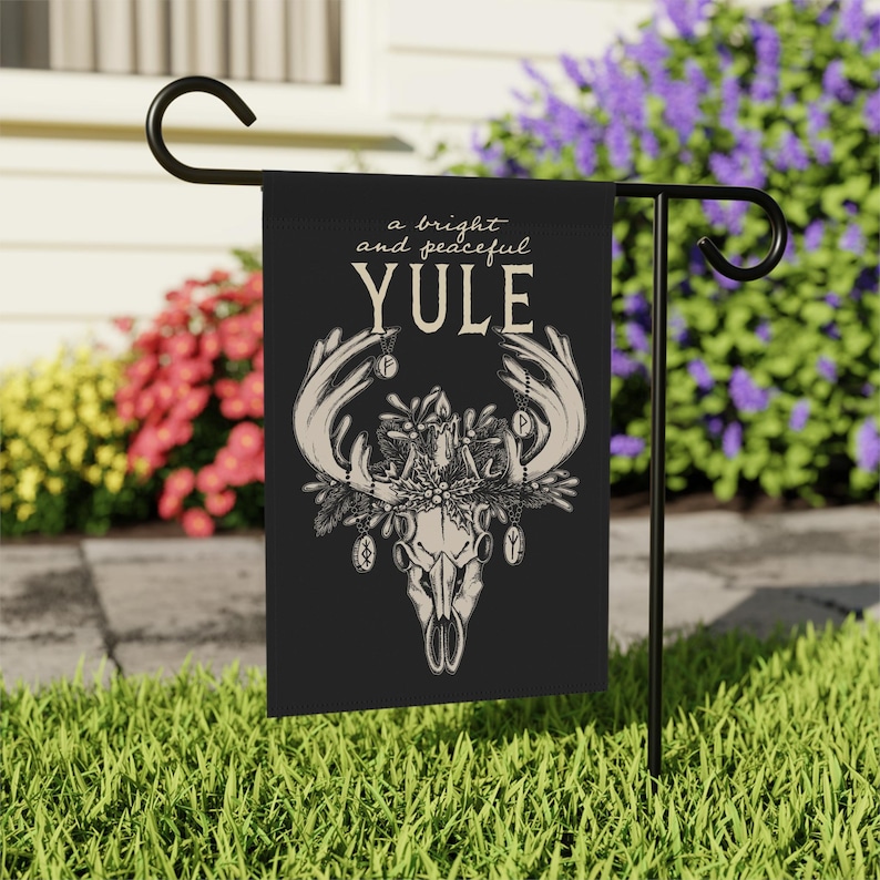 Yule Reindeer Garden Flag, Gothic Deer Skull Yard or House Banner for Witchy Holiday Vibes, Pagan Christmas Decor Gift for Winter Solstice image 8