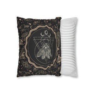 Witchy Cicada Pillow: Occult Esoteric Couch Accent - Dark Cottagecore Home Decor - Enchanting Gothic Witchcore Moth Faux Suede Throw Cushion image 8