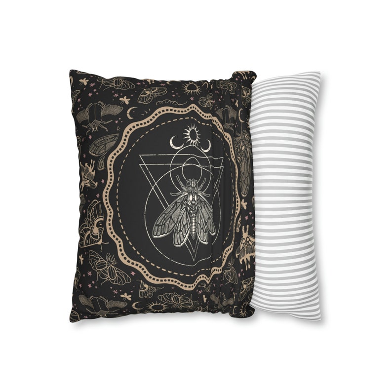 Witchy Cicada Pillow: Occult Esoteric Couch Accent - Dark Cottagecore Home Decor - Enchanting Gothic Witchcore Moth Faux Suede Throw Cushion image 8