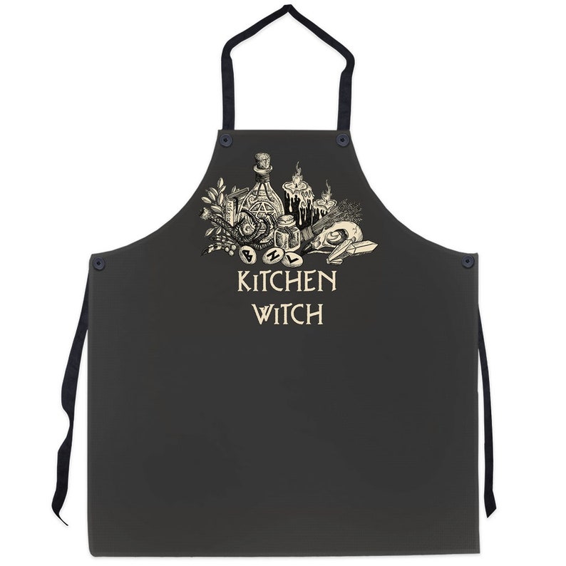 Kitchen Witch Apron. Occult black magic chef apron. Wiccan kitchen wear. Witchy art pinafore. Gothic home cook gift Cooking spells & potions image 4