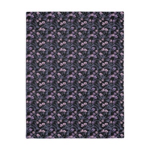 Pastel goth blanket w/ purple, pink & blue skull flowers and soft lilac minky back. A spooky nursery decor gift for the witchy gothic mom image 10