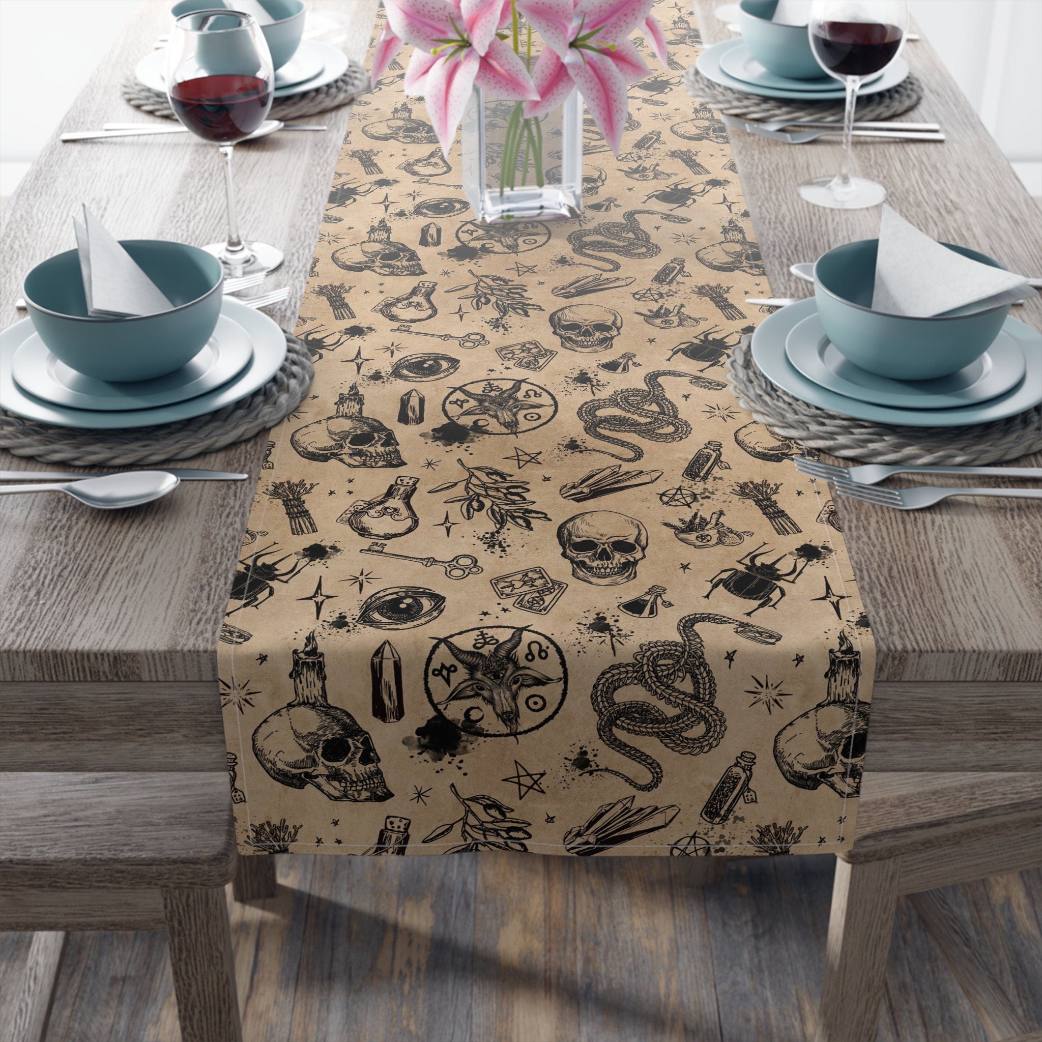 Tovaglia Per Tarocchi Con Luna, Runner Da Tavolo Mistico, Stoffa Per Altare 50x50 Cm, Tema Gotico, Morbida Poliestere
