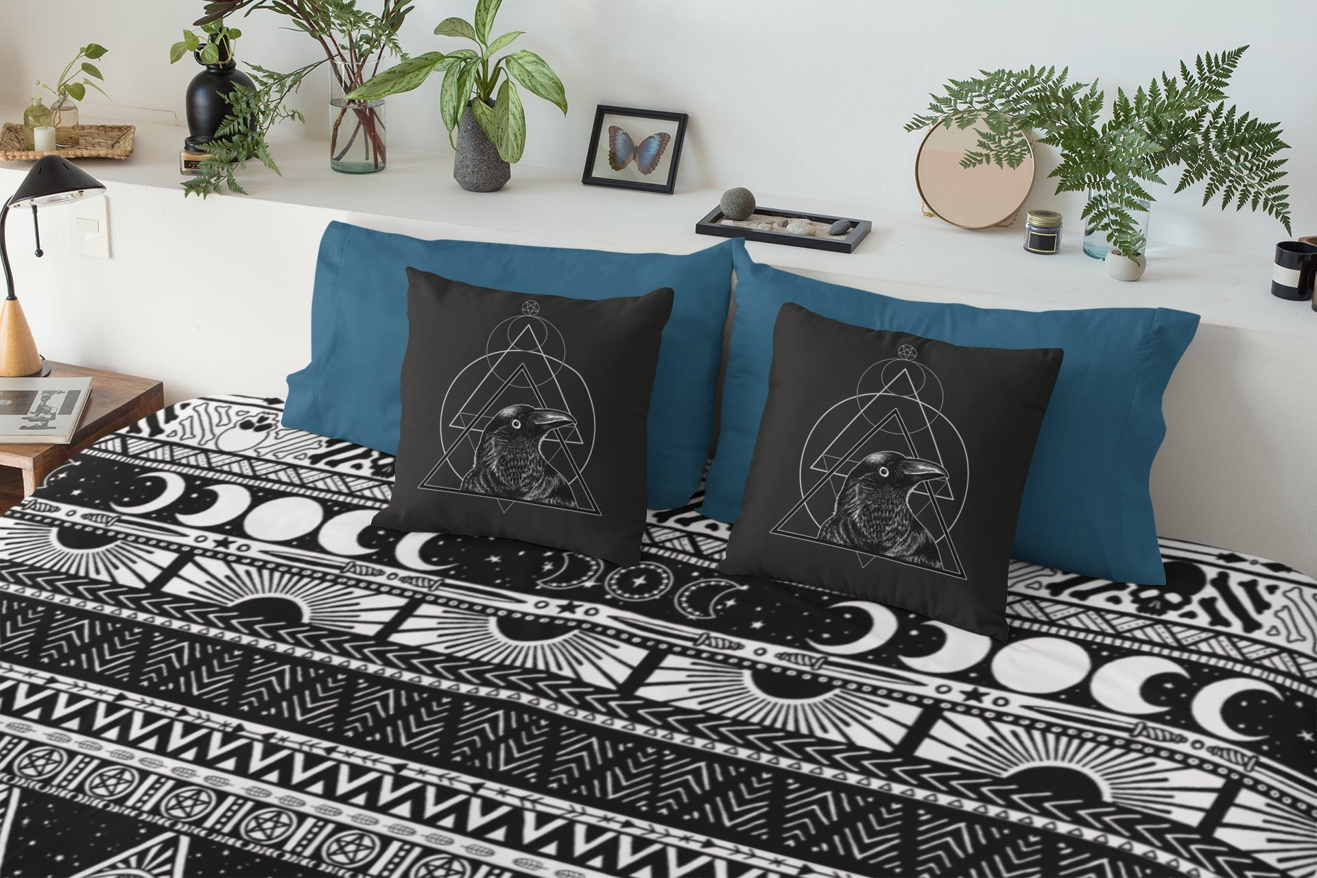 Copripiumino Eikei In Cotone Egiziano, Design Botanico Moderno, Queen Size, Nero E Verde Menta - 3