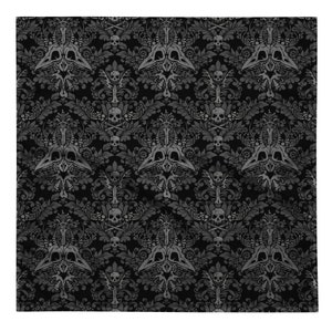 Gothic Victorian Bandana, Versatile Black Spooky Macabre Baroque Skull Cloth for Witchy Scarf, Whimsigoth Headband, Tie or Tarot Card Wrap