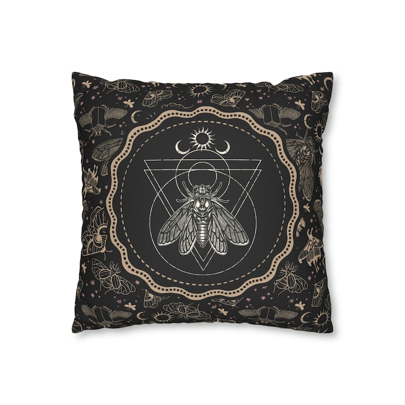 Witchy Cicada Pillow: Occult Esoteric Couch Accent - Dark Cottagecore Home Decor - Enchanting Gothic Witchcore Moth Faux Suede Throw Cushion image 7