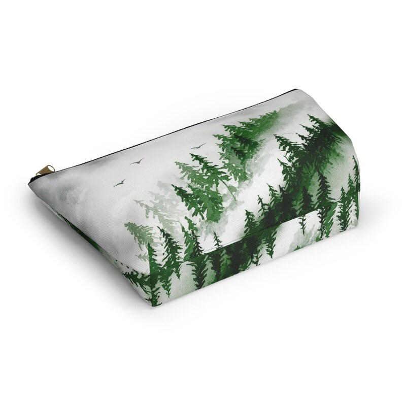Misty forest art pouch. carry pencils, art supplies, or makeup in style w/ this watercolor foggy mountain painting accessory bag. Great gift image 4