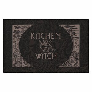 Kitchen Witch Rug, Witchy non-slip dornier door mat,Gothic herbal spells & potions home decor,esoteric occult wiccan art outdoor area rug,