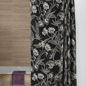 Goth Floral Shower Curtain, Spooky skull flower bath curtain, Gothic tiki bathroom decor,Witchy botanical bones home accent,Deadly beautiful image 7