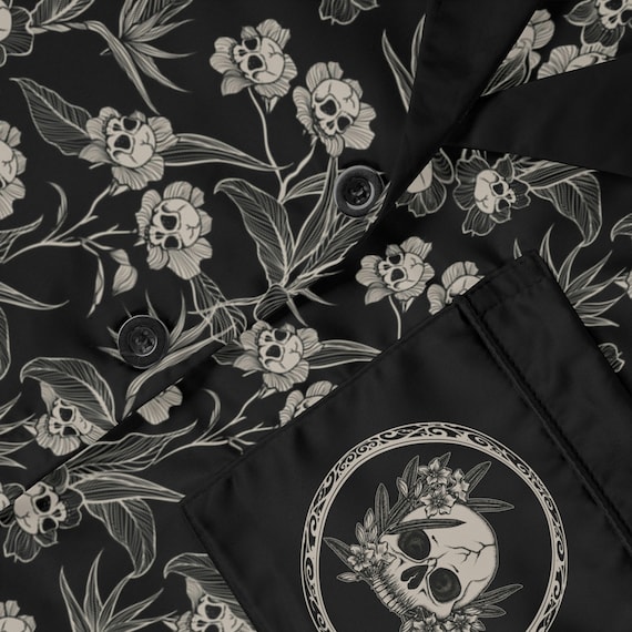 Gothic Floral Satin Pajamas. Elegantly Spooky Skull Flower Print Long Sleeve Sleepwear. Silky Cozy Fall Gift for Witchy Dark Academia Mother Etsy UK