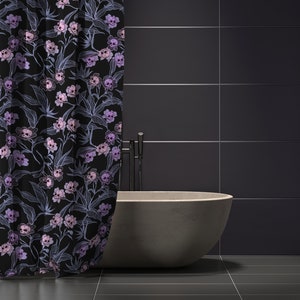Pastel Goth Shower Curtain, Spooky skull flower bath curtain,Gothic floral pink bathroom decor,Witchy botanical home accent,Deadly beautiful