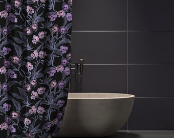 Pastel Goth Shower Curtain, Spooky skull flower bath curtain,Gothic floral pink bathroom decor,Witchy botanical home accent,Deadly beautiful