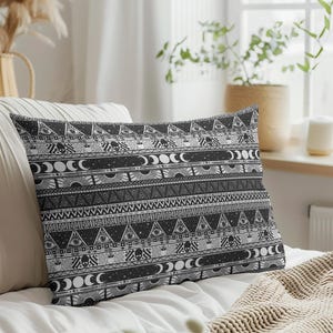 Boho Goth Cotton Bedding, Witchy tribal striped duvet cover or pillowcase in black & white, esoteric bedroom accent for occult home decor image 4