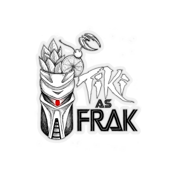 Tiki as Frak sticker, Sci-fi nerd gift, cylon tiki mug art sticker, nerdy gamer decal, funny science fiction present galactic cocktail art