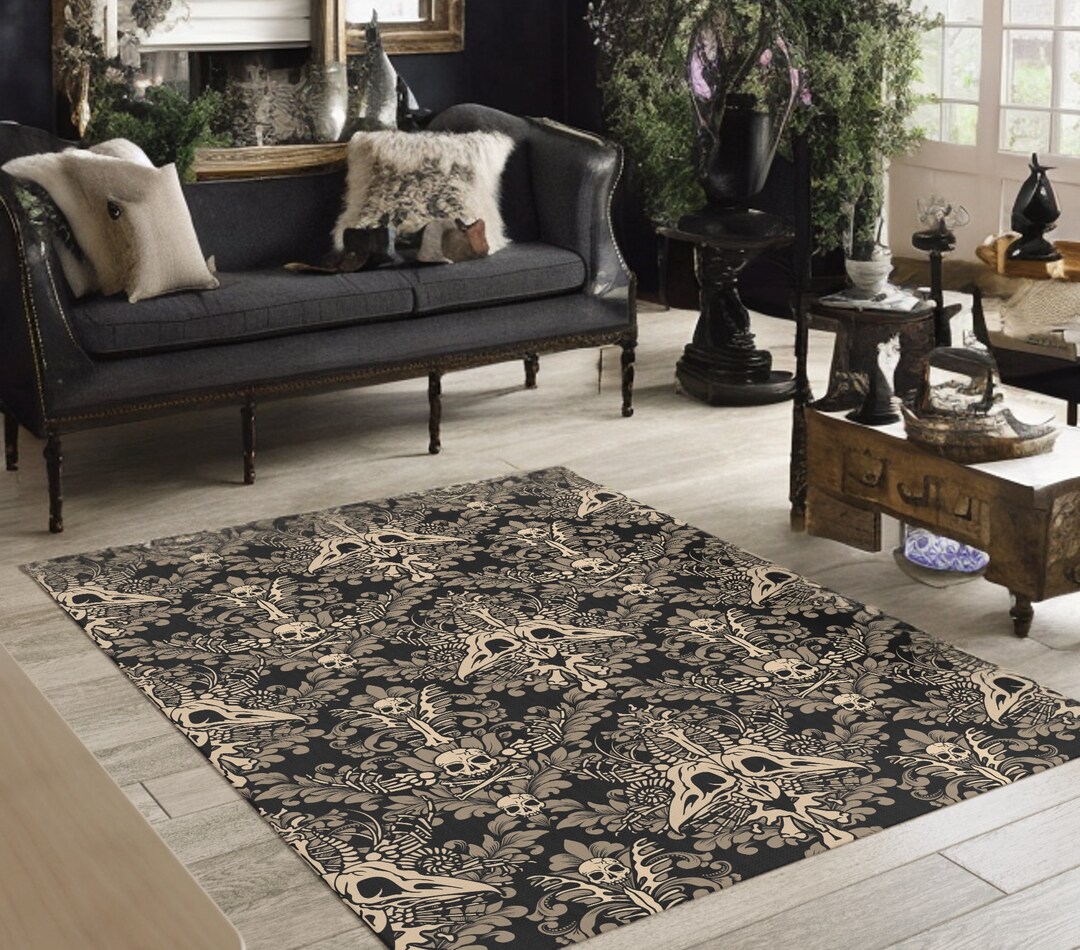 Damask Bones Rug, Macabre Victorian Goth Skull Indoor / Outdoor Area ...