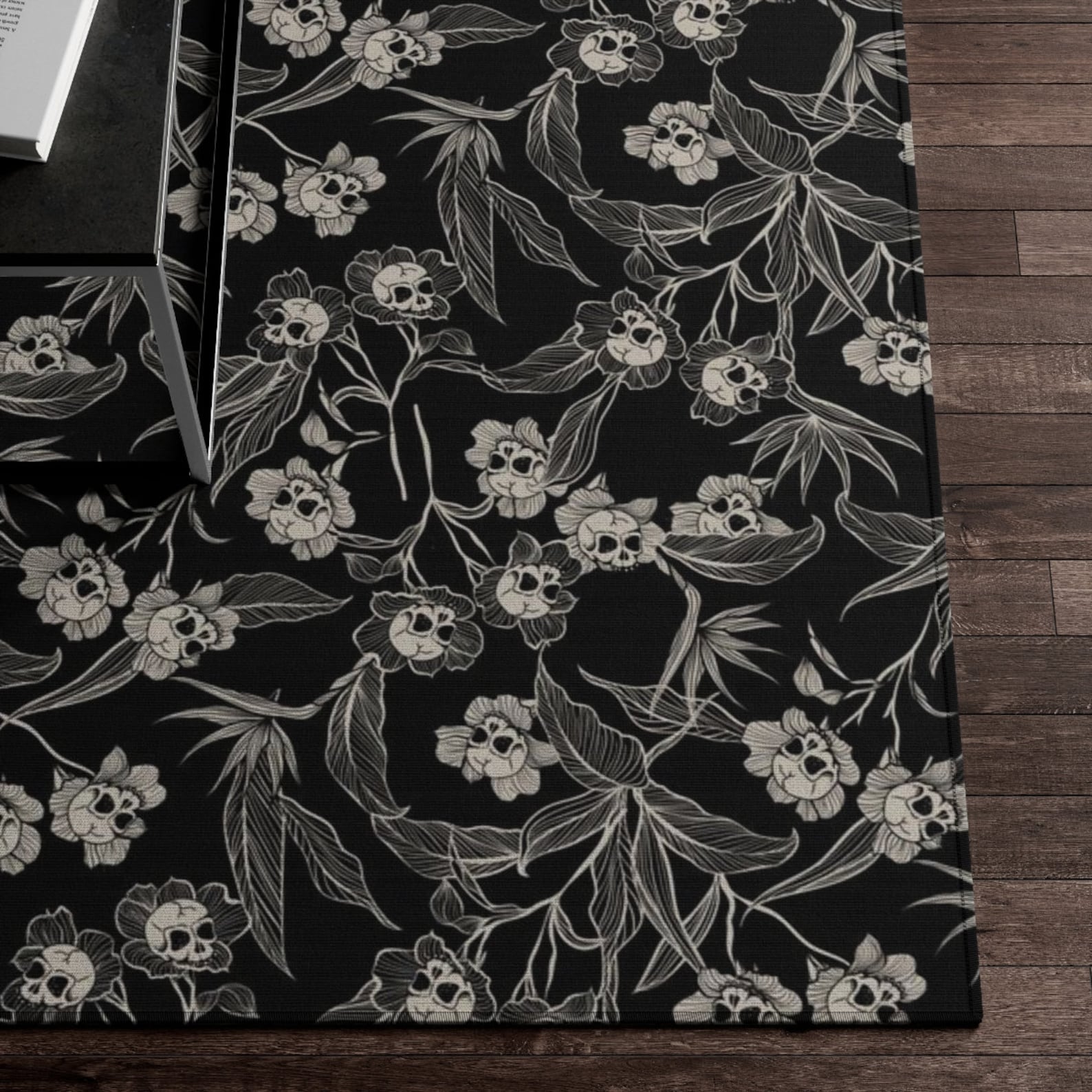 Gothic Floral Rug Spooky Skull Flowers Area Rug Goth Tiki - Etsy