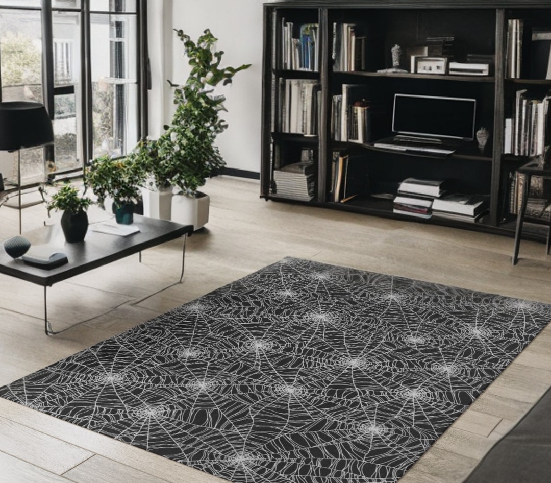 Spooky Spider Web Rug, Halloween Style Black Widow Cobweb Outdoor Area ...