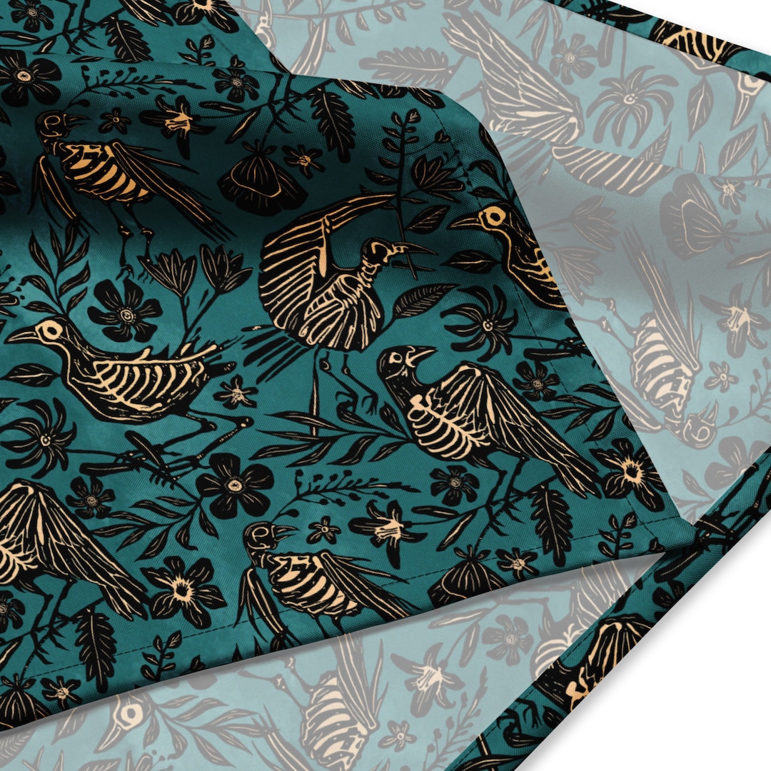 Spring Skeleton Bandana, Versatile Goth Bird Skull Floral Cloth in
