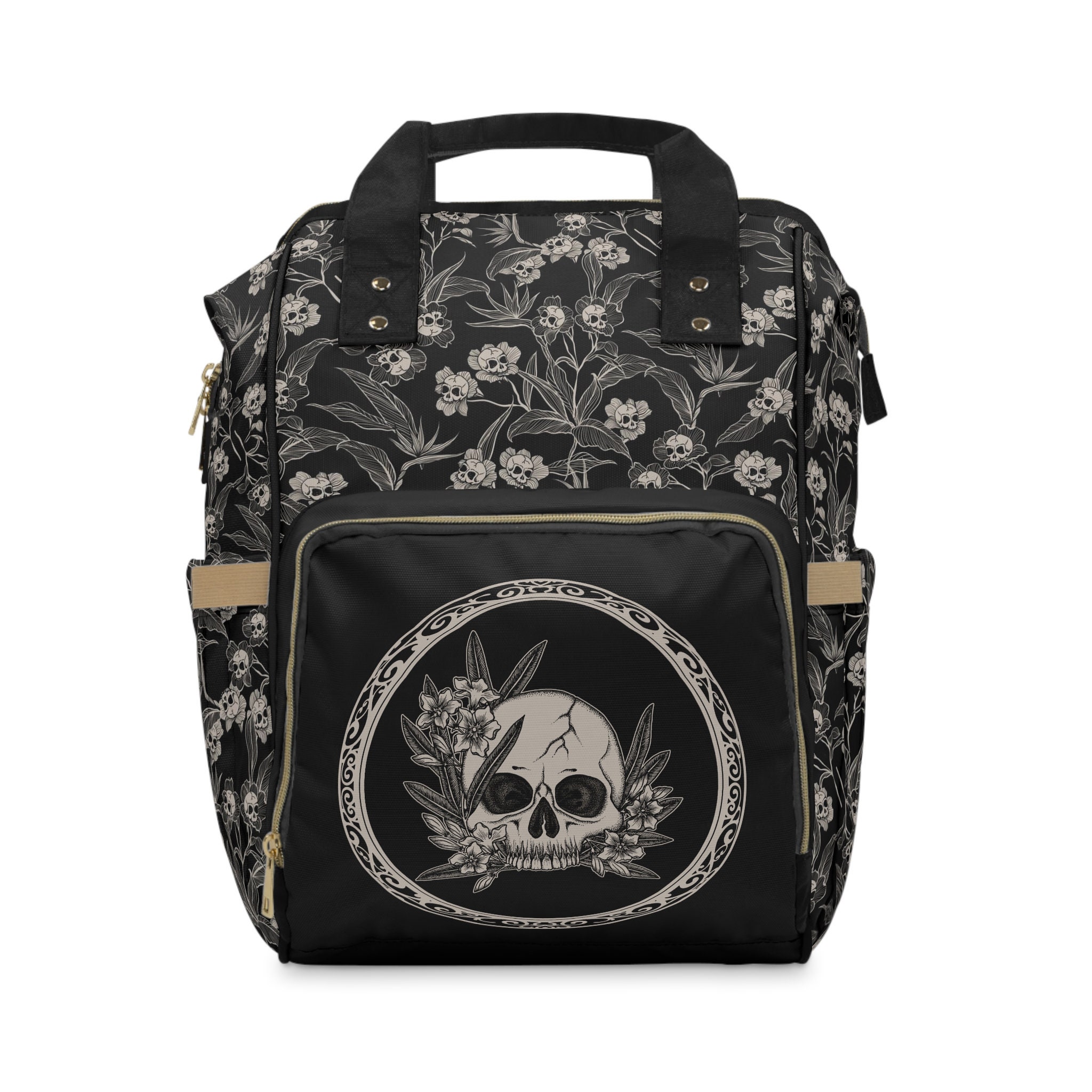MNSRUU Diaper Bag Gothic Skull Bat Large Capacity Changing Backpack Multifunction Travel Tote Nappy Bag Baby Diaper Backpack For Mom Dad