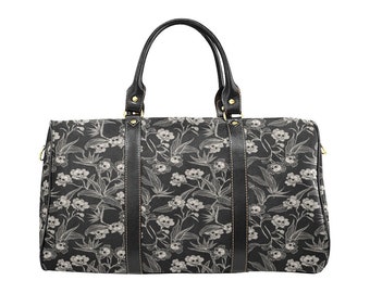 Sac de voyage floral gothique - Imperméable et élégant avec imprimé fleurs tête de mort noires effrayantes, parfait pour les aventures nocturnes sombres et sorcières