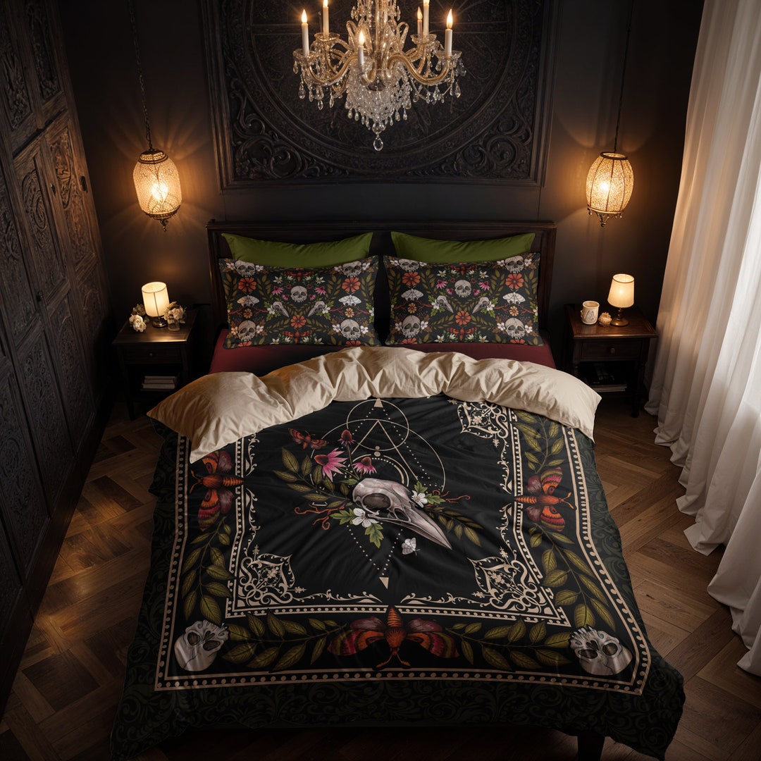 Dark Cottagecore Duvet Cover, Witchy Gothic Floral Queen Bedding W ...