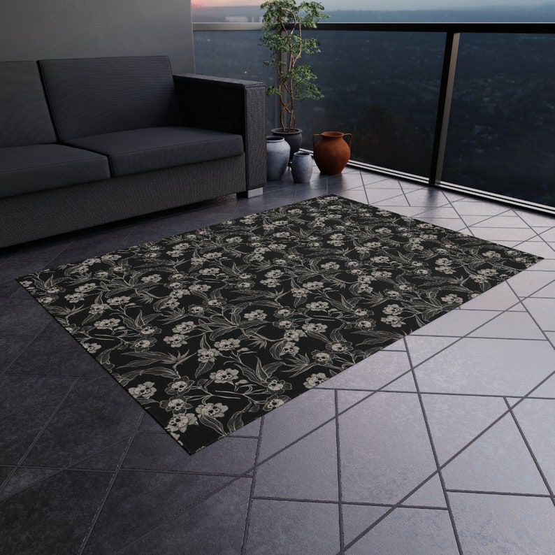 Gothic Floral Rug Spooky Skull Flowers Area Rug Goth Tiki - Etsy