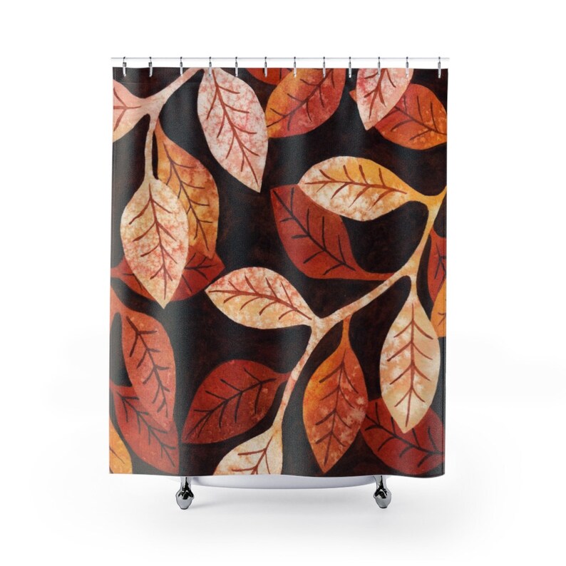 Fall Watercolor Shower Curtain This Artistic Leaf Painting Etsy